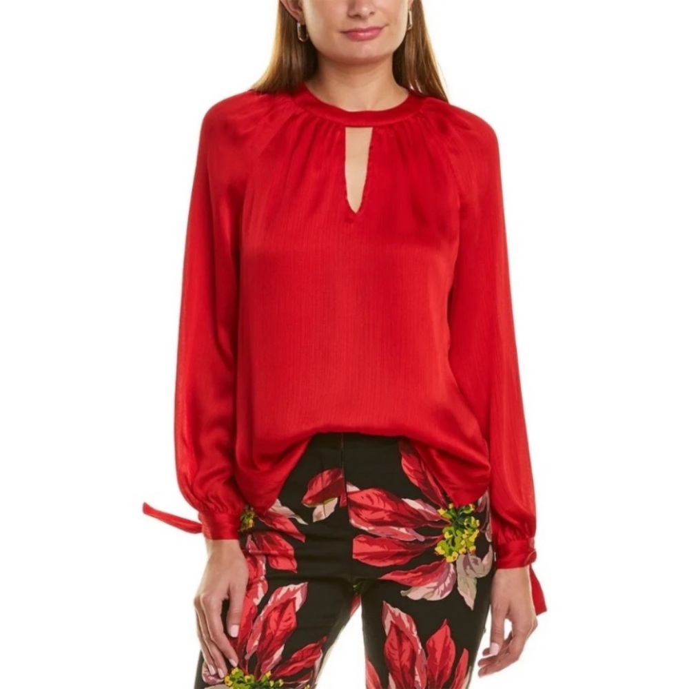 Trina Turk Keyhole Neckline long sleeve tie detail pullover top